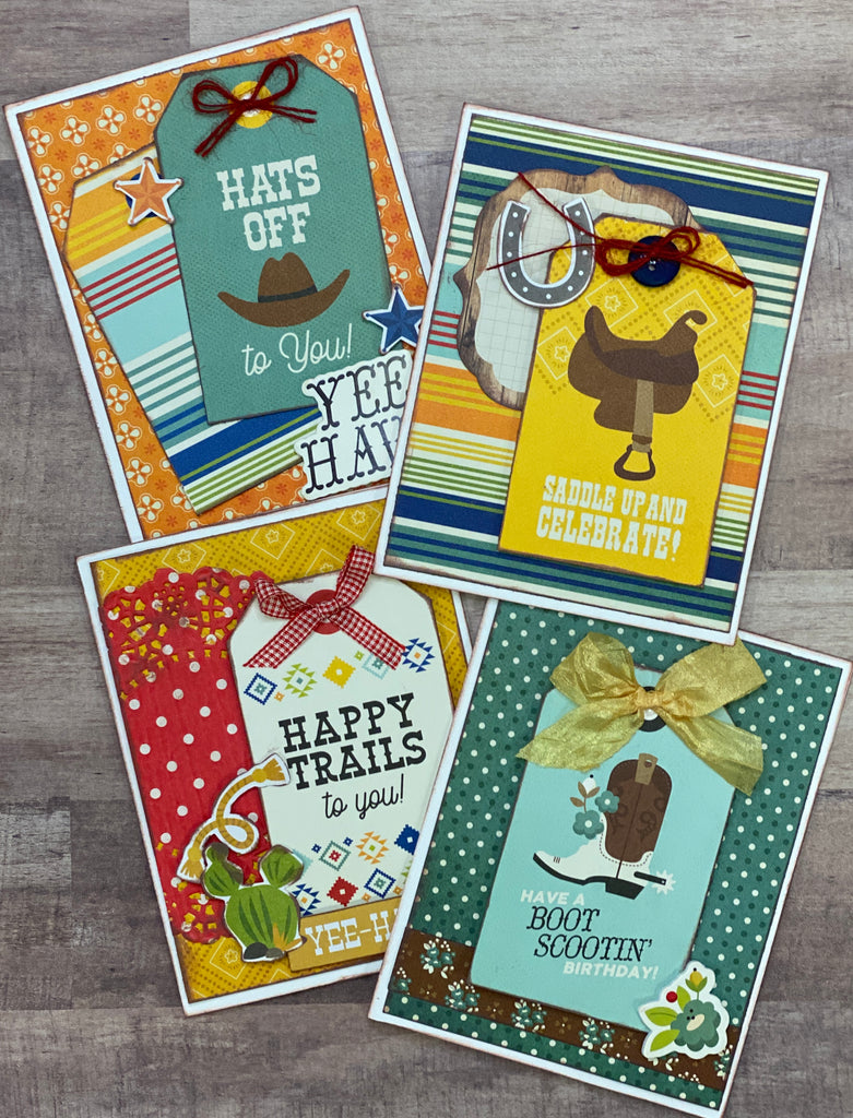 Yee Haw Cowboy Themed - 4 pack DIY Card Kit, Card Craft DIY, western themed