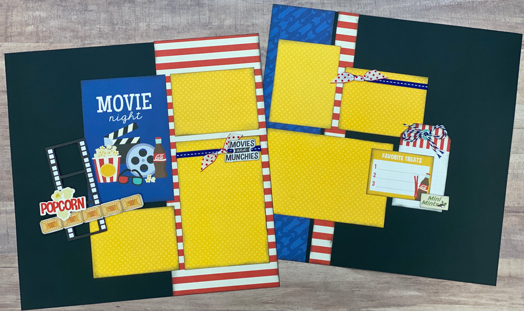 Movie Night, Movies and Munchies, 2 Page Scrapbooking Layout Kit or Premade pages