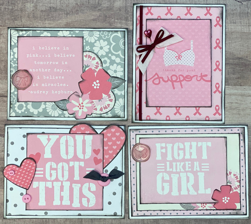 Fight Like a Girl, Breast Cancer Themed Card Kit Set - 4 pack of DIY Cards