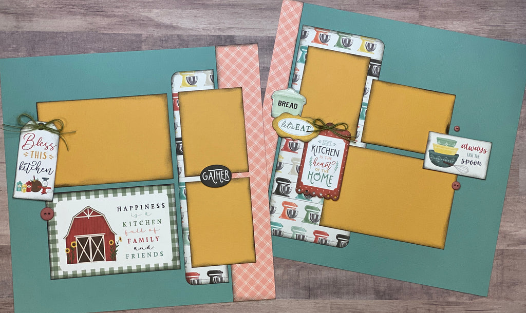 Happiness Is A Kitchen Full Of Family And Friends, General farmhouse themed, 2 Page Scrapbooking Layout Kit or Premade Scrapbooking Pages
