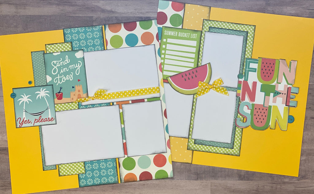 Fun In The Sun, Toes In The Sand, 2 Page Summer Scrapbooking Layout Kit DIY or Premade Scrapbooking Pages DIY Summer scrapbook