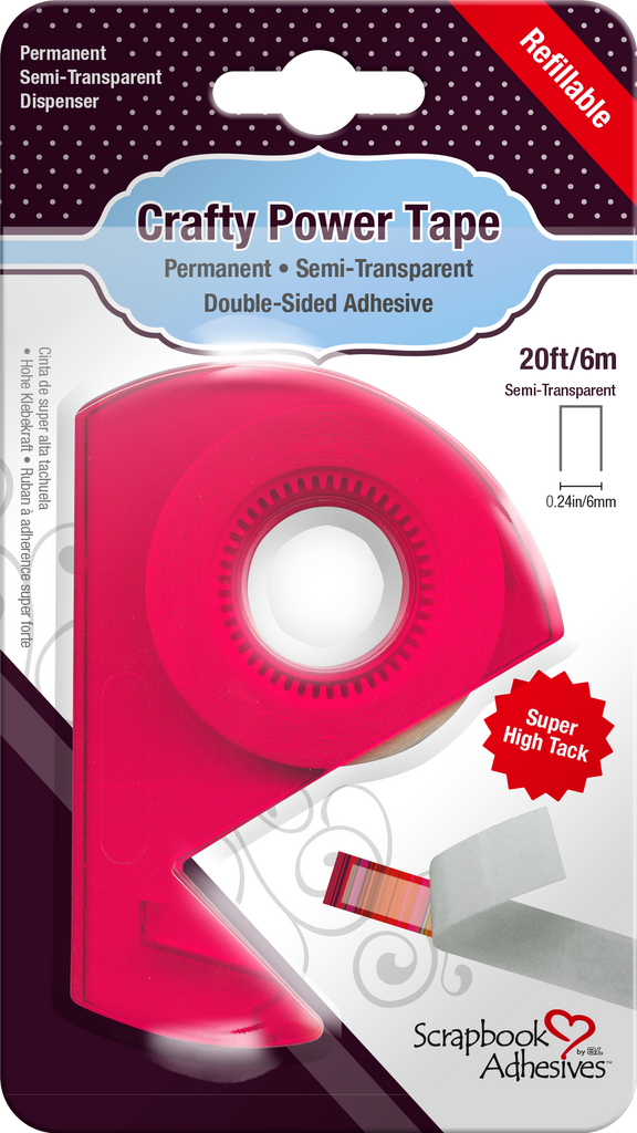 Crafty Power Tape, Permanent Adhesive, Semi-Transparent with Dispenser, 20 Feet