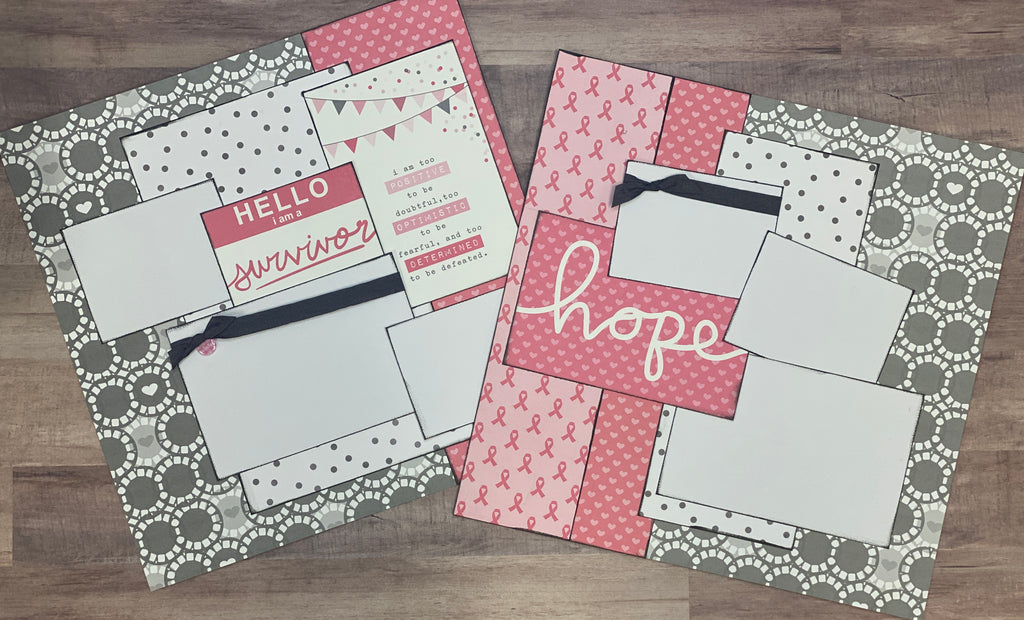 Hello, I'm A Survivor, Scrapbooking Breast Cancer themed DIY 2 Page Scrapbooking Layout Kit