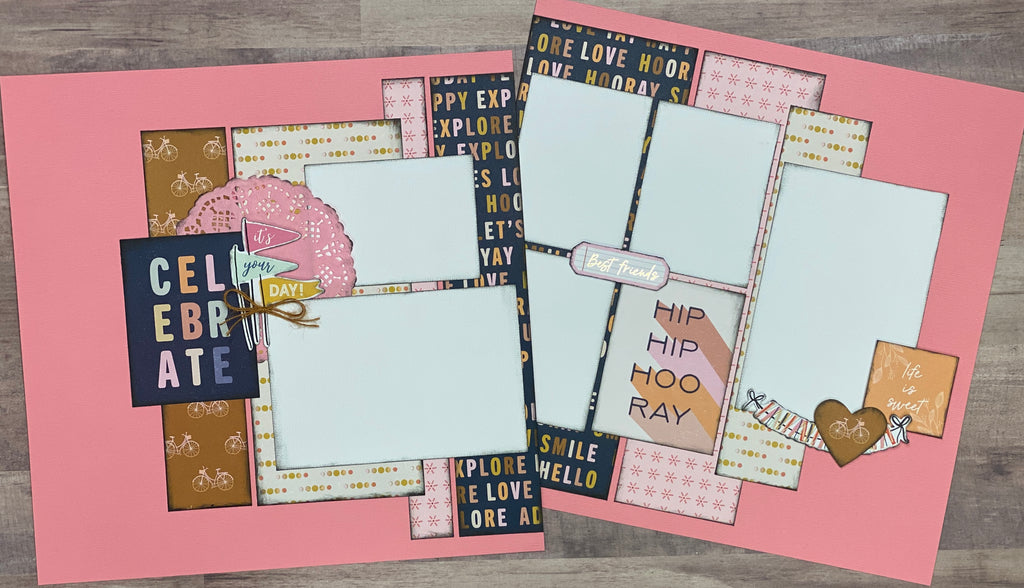 Celebrate, It's Your Day, Birthday Themed 2 Page Scrapbooking layout Kit, diy birthday kit