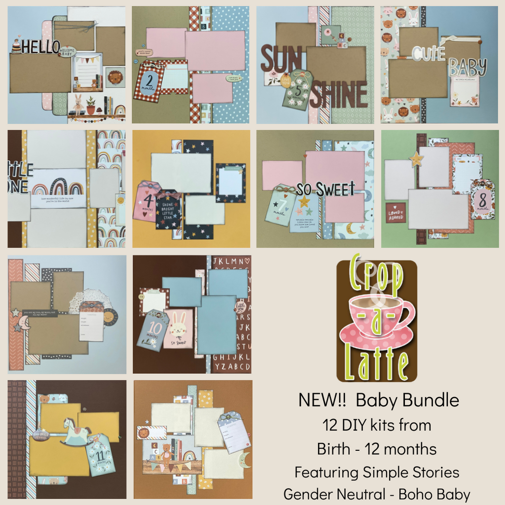 Boho Baby Bundle, 12 - 2 page Scrapbooking Layout Kits, DIY Baby Girl and Baby Boy Scrapbooking Craft Kit