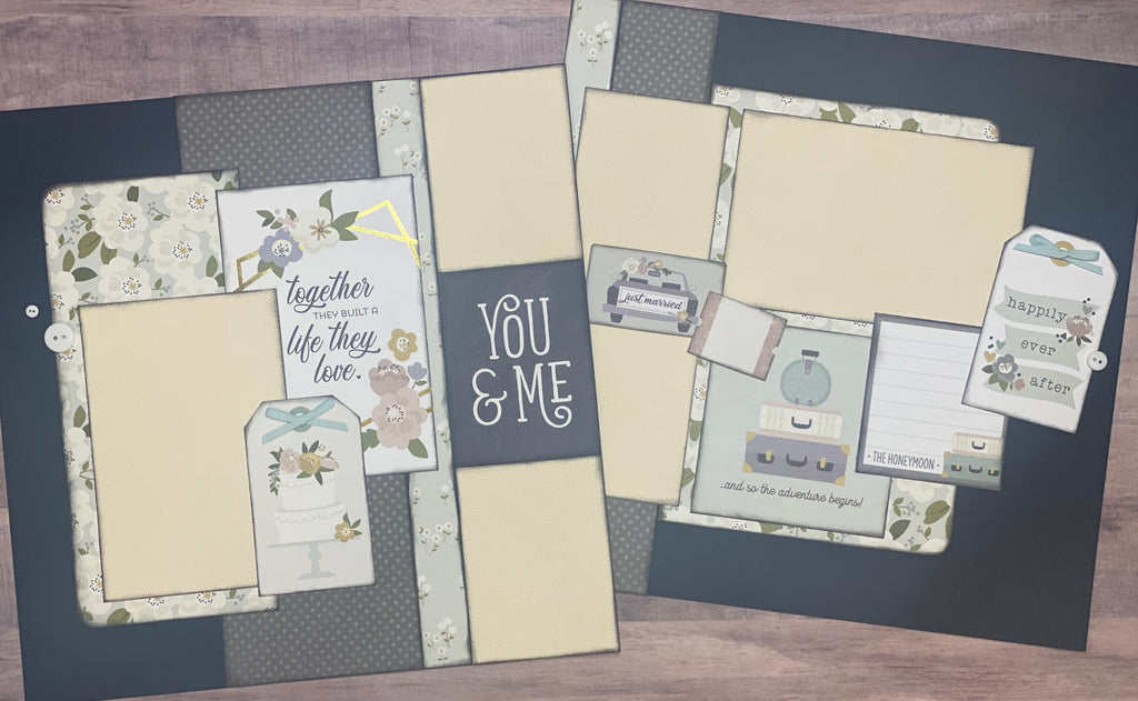You And Me - And So The Adventure Begins, Wedding / Honeymoon Themed 2 Page Scrapbooking Kit, DIY Wedding