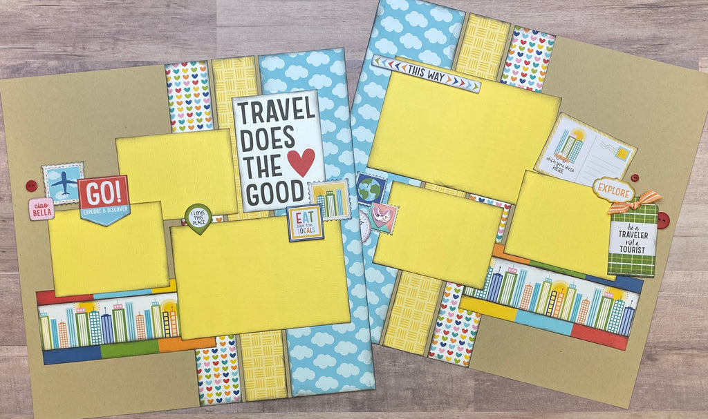 Travel Does The Heart Good, Travel Themed  2 page Scrapbooking Layout Kit, diy craft kit Travel craft kit