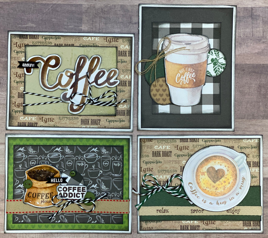Hooray Coffee!, Coffee Themed DIY Card Kit Set - 4 pack DIY Card Kit Coffee Card Craft DIY