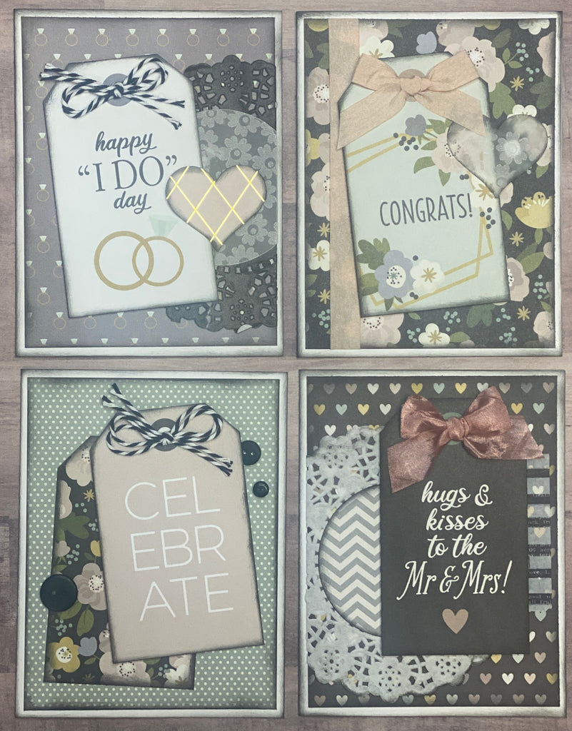Happy 'I Do'Day-Wedding/Anniversary Themed Card Kit Set - 4 pack of DIY Just Married themed cards