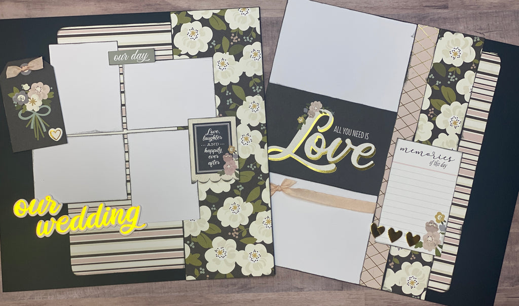 All You Need Is Love, Our Wedding - Wedding Themed 2 Page Scrapbooking Layout Kit or Premade Scrapbooking Pages wedding diy craft kit