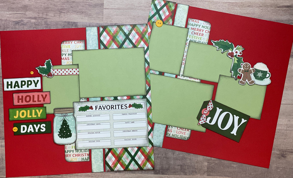 Happy Holly Jolly Days, Christmas Themed  2 Page Scrapbooking Layout Kit, Christmas diy craft kit