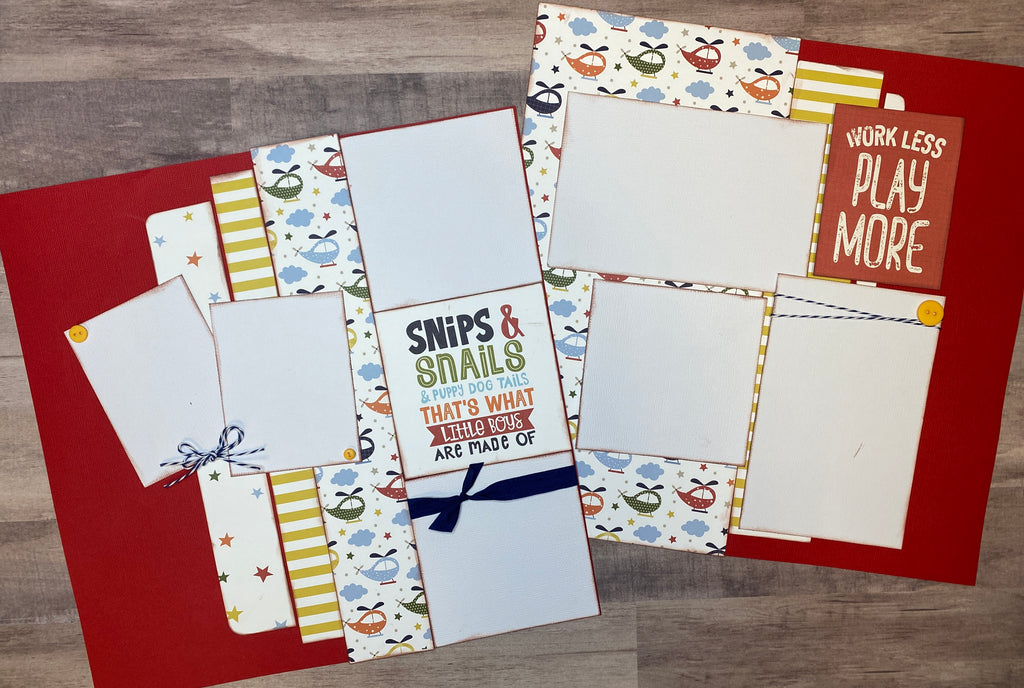 Work Less, Play More - Snips and Snails and Puppy Dog Tail, Boy Themed 2 page DIY Scrapbooking Kit