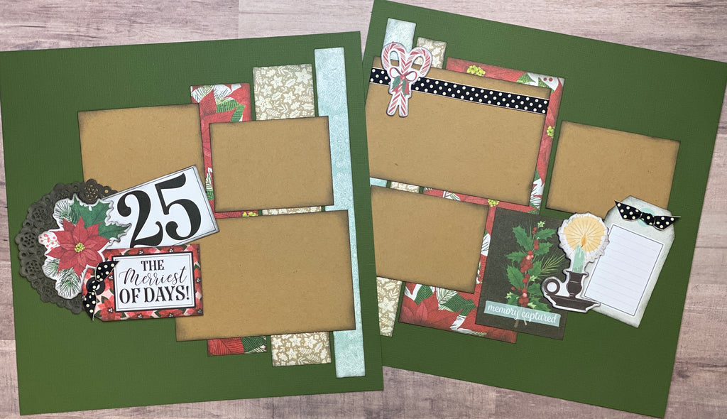 The Merriest Of Days, Christmas Themed  2 Page Scrapbooking Layout Kit, Christmas diy craft kit