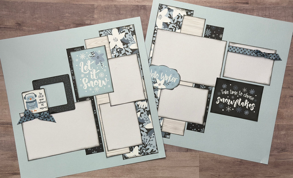 Take Time To Chase Snowflakes, Winter and Snow themed 2 Page Scrapbooking Layout Kit, Scrapbooking Pages winter diy craft kit snowman craft