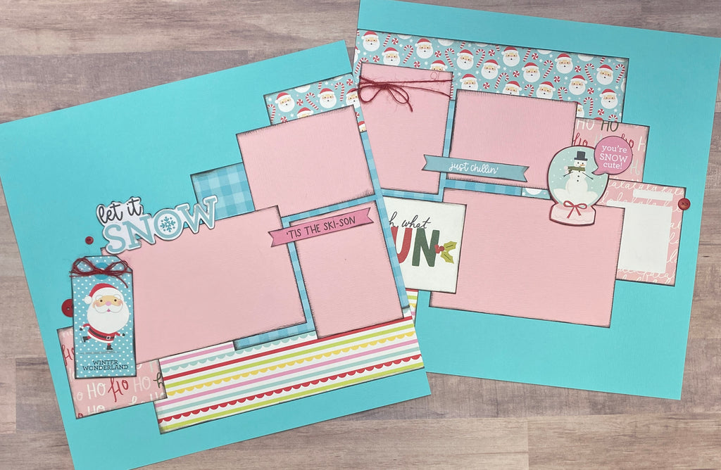 Let Is Snow - Oh What Fun, Christmas Themed 2 Page Scrapbooking Layout Kit, Christmas diy craft kit