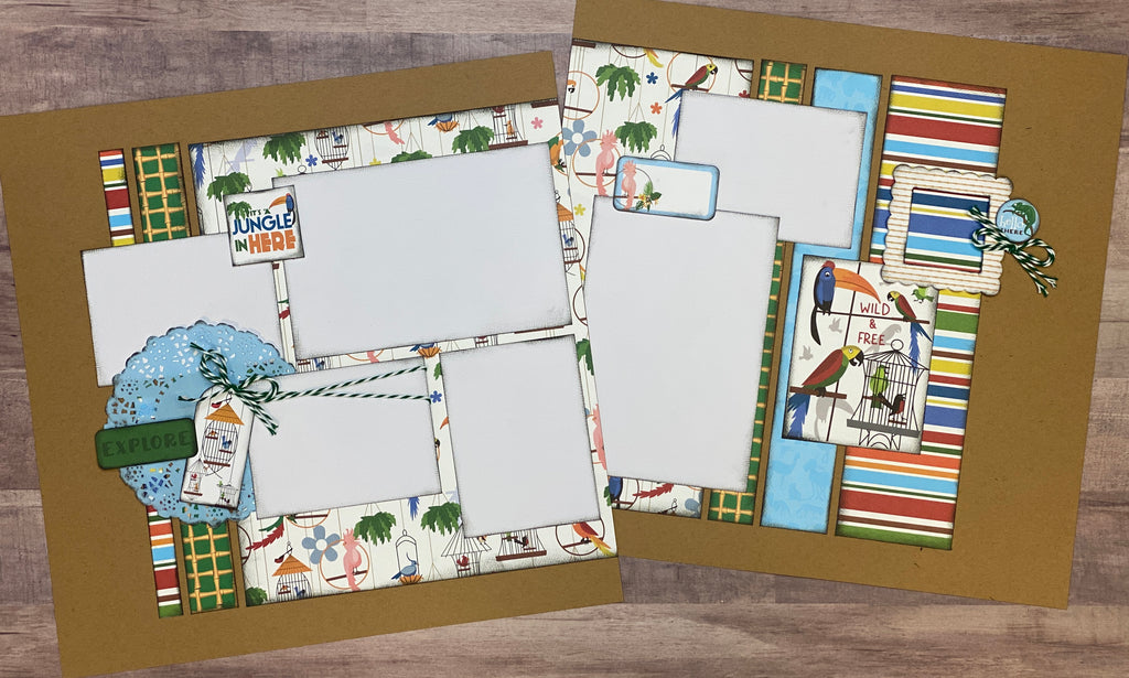 Explore - Wild and Free, Zoo Themed 2 Page Scrapbooking Layout Kit or Premade Pages Zoo scrapbook diy craft kit Zoo craft kit
