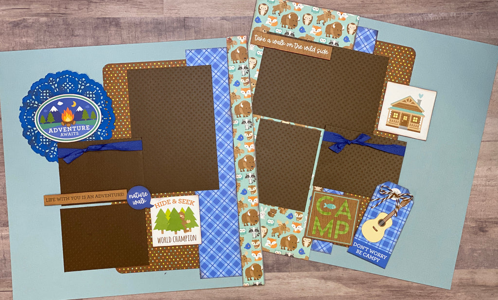 Adventure Awaits - Don't Worry Be Campy, Camping Themed 2 page Scrapbooking Layout Kit or Premade Scrapbooking Pages camp diy craft kit camping craft