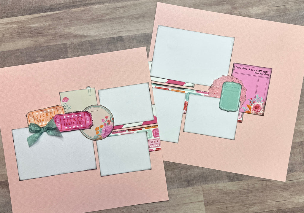 Heart Eyes - Ticket/Admit One, Valentine Themed 2 Page Scrapbooking Layout Kit, Happy Valentines Day DIY Craft Kit