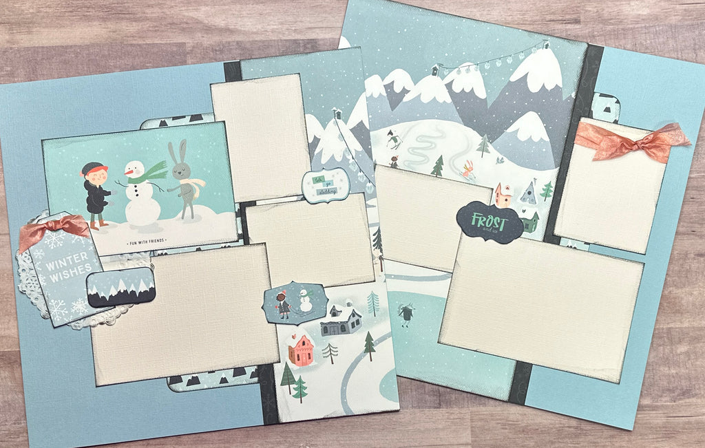 Fun With Friends - Let's Go Sledding, Winter and Snow themed 2 Page Scrapbooking Layout Kit, Scrapbooking Pages winter diy craft kit snowman craft