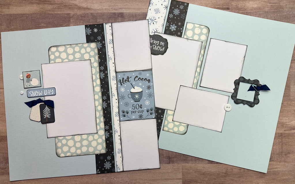 Bring On The Snow, Winter and Snow themed 2 Page Scrapbooking Layout Kit, Scrapbooking Pages winter diy craft kit snowman craft