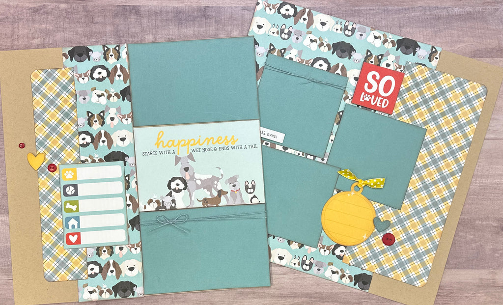 Happiness Starts With A Wet Nose and Ends With A Tail, Dog Themed Scrapbooking 2 Page Scrapbooking Layout Kit or Premade Scrapbooking Page Dog diy craft