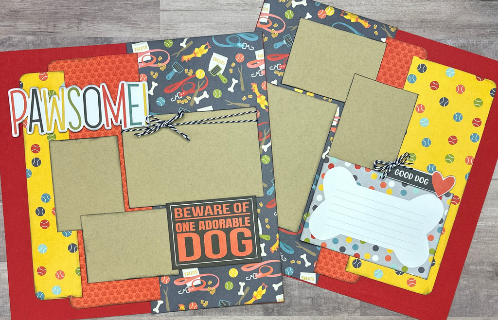 Beware Of One Adorable Dog, Dog Themed Scrapbooking 2 Page Scrapbooking Layout Kit or Premade Scrapbooking Page Dog diy craft