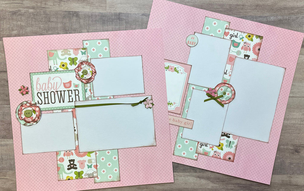 Baby Shower, Baby Girl Themed 2 page Scrapbooking Layout Kit, baby