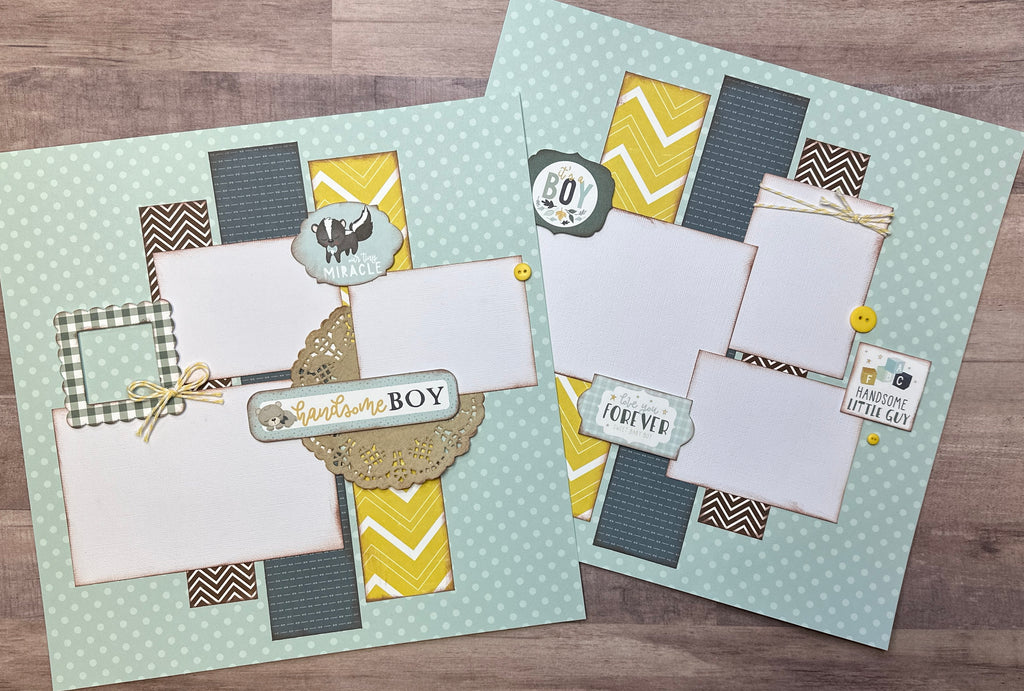Handsome Boy, Baby Boy Themed 2 page Scrapbooking Layout Kit, baby craft kit, baby boy