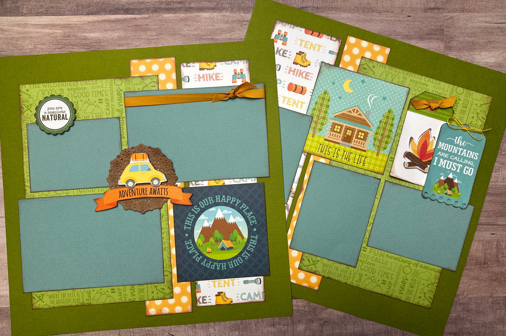 This Is Our Happy Place, Outdoor Themed 2 Page DIY Scrapbooking Layout Kit, Camping/Hiking DIY Craft Kit