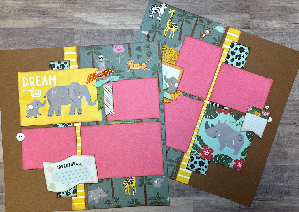 Dream Big, Zoo Themed 2 Page Scrapbooking Layout Kit, Zoo scrapbook diy craft kit Zoo craft kit