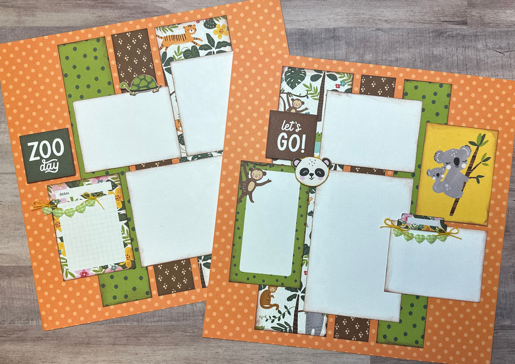 Zoo - Let's Go!, Zoo Themed 2 Page Scrapbooking Layout Kit, Zoo scrapbook diy craft kit Zoo craft kit