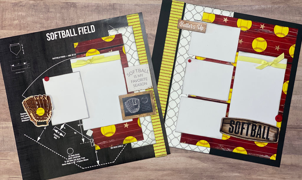 Softball Field - Softball Themed, 2 Page Scrapbooking Layout Kit,  Kit, DIY softball craft kit