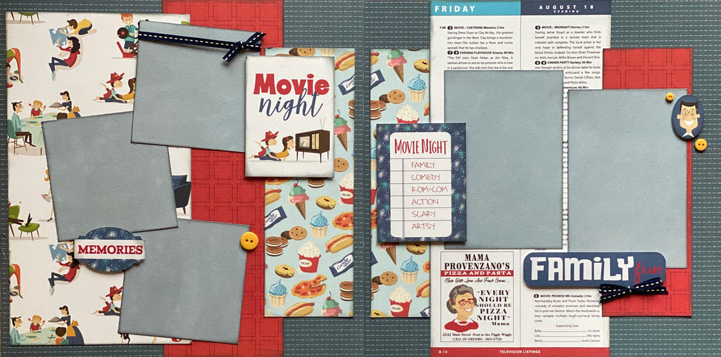 Movie Night - Family Fun 2 Page Scrapbooking Layout Kit or Premade pages